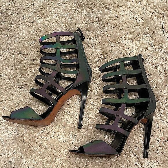 L.A.M.B. Gwen Stefani Oakley iridescent gladiator strappy stiletto heels 6.5 - Picture 8 of 16